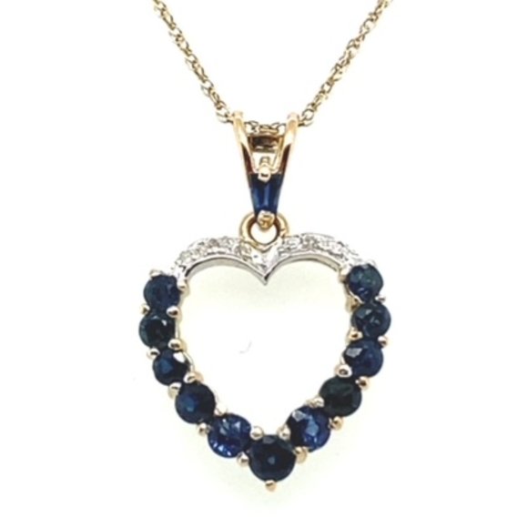 14K Sapphire & Diamond Heart Necklace 19
